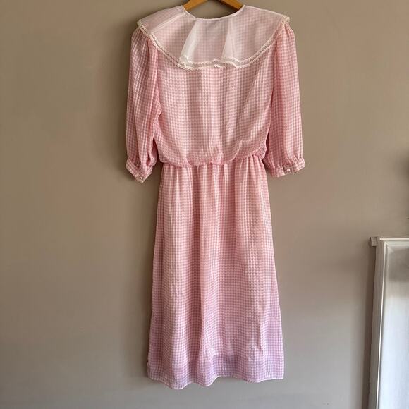 Hanae Mori Ruth Chagnon Vintage Dress Pink Gingham Lace Trim Collar Prairie 6 - Picture 10 of 10